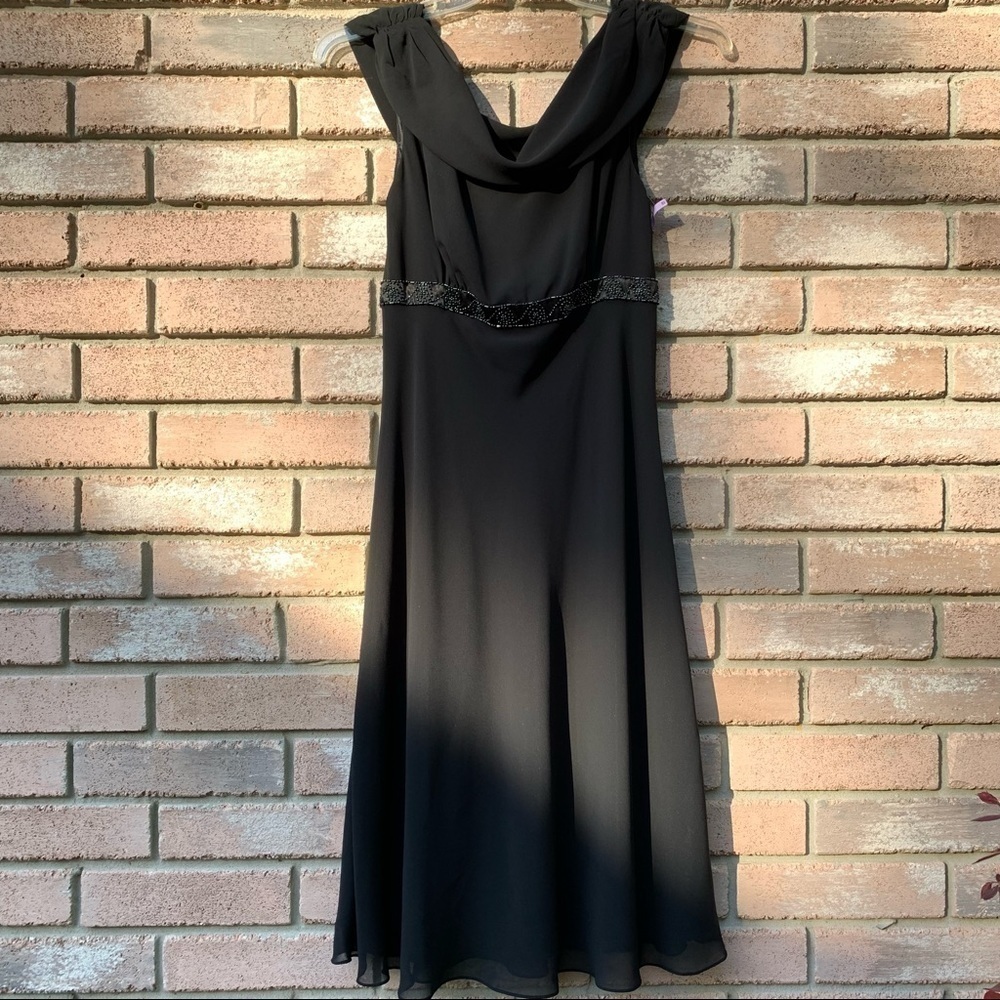 BICE black drape cowl neck sleeveless empire waist beaded fit and flare dress - Picture 12 of 12